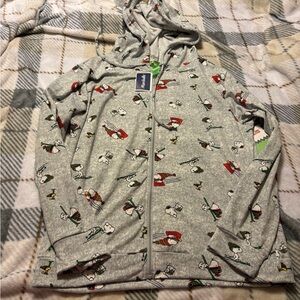 Peanuts Gray Pajama Hoodie with Cartoon Print
